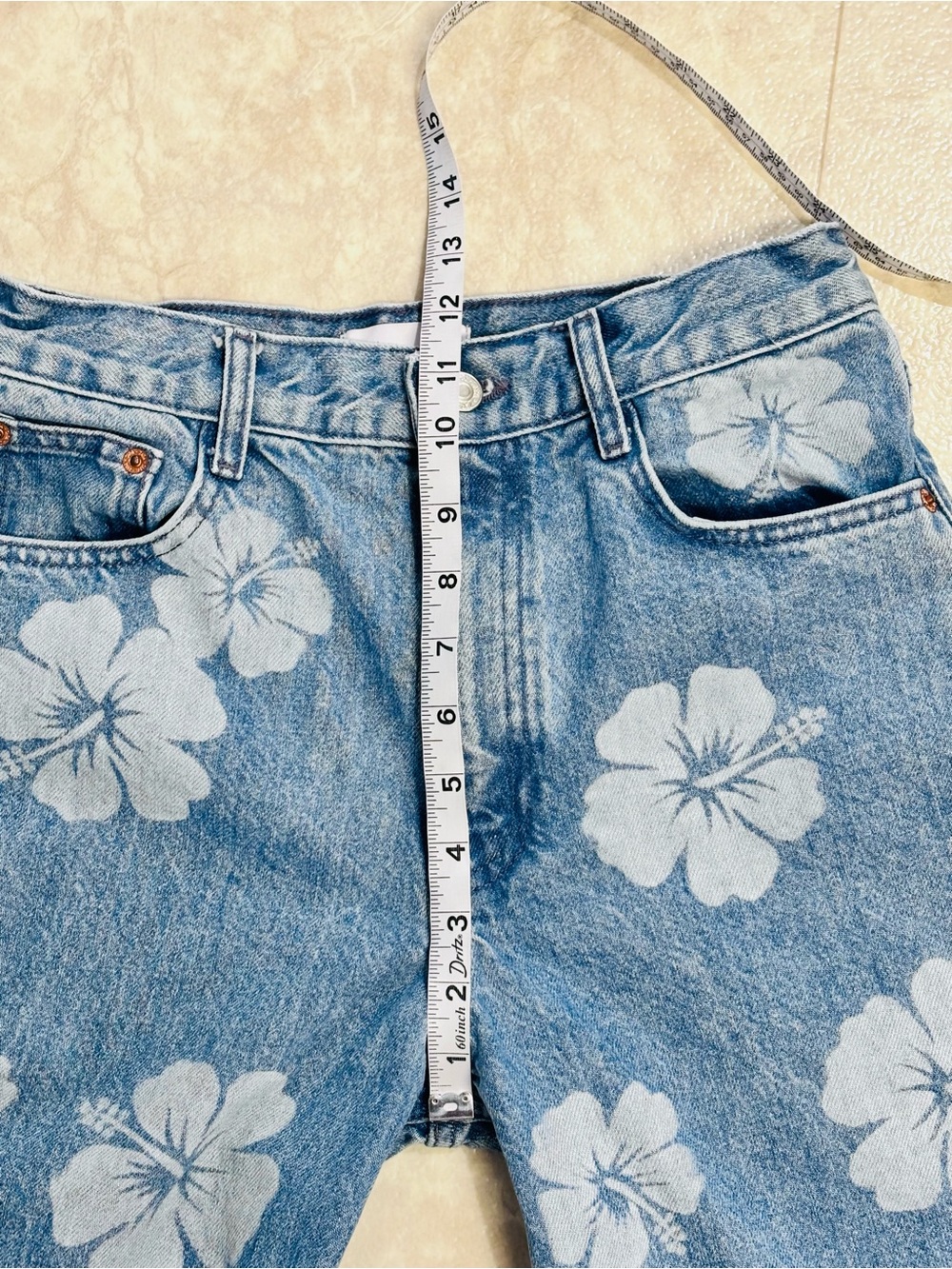 ZARA Wide Leg High Rise Hibiscus Print Jeans Size 2 - Picture 11 of 13